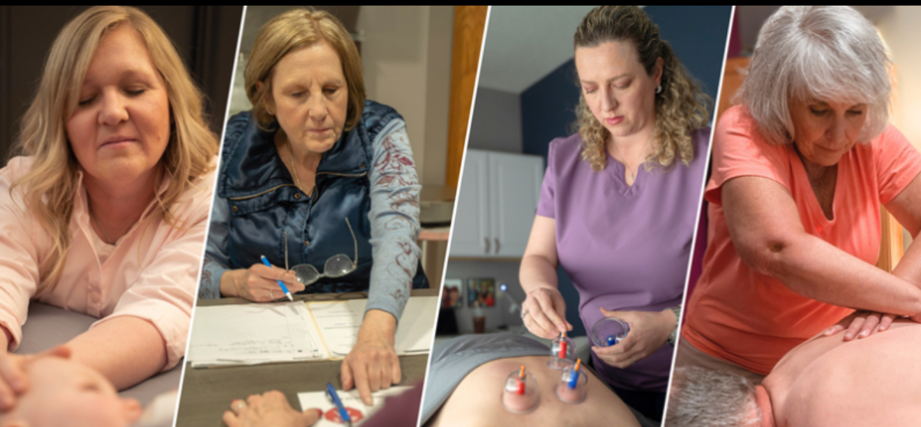 Lidia Esper sitting with a patient and reviewing her assessment findings before beginning treatment